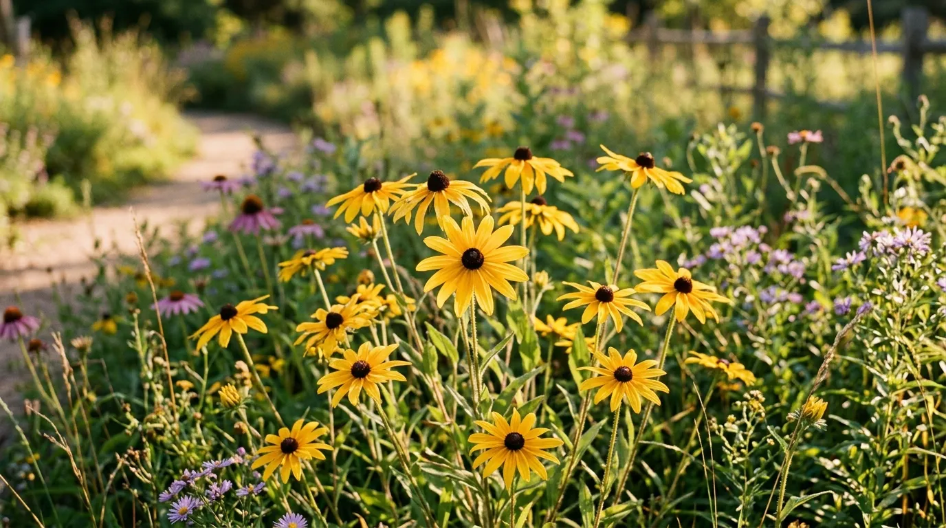 Black-eyed susan flowers in full bloom with golden yellow petals